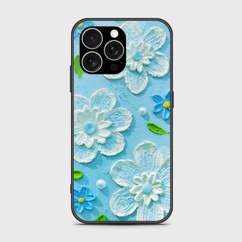 iPhone 15 Pro Cover - Floral Series - Design 3 - Sky Blue - HQ Ultra Shine Premium Infinity Glass Soft Silicon Borders Case