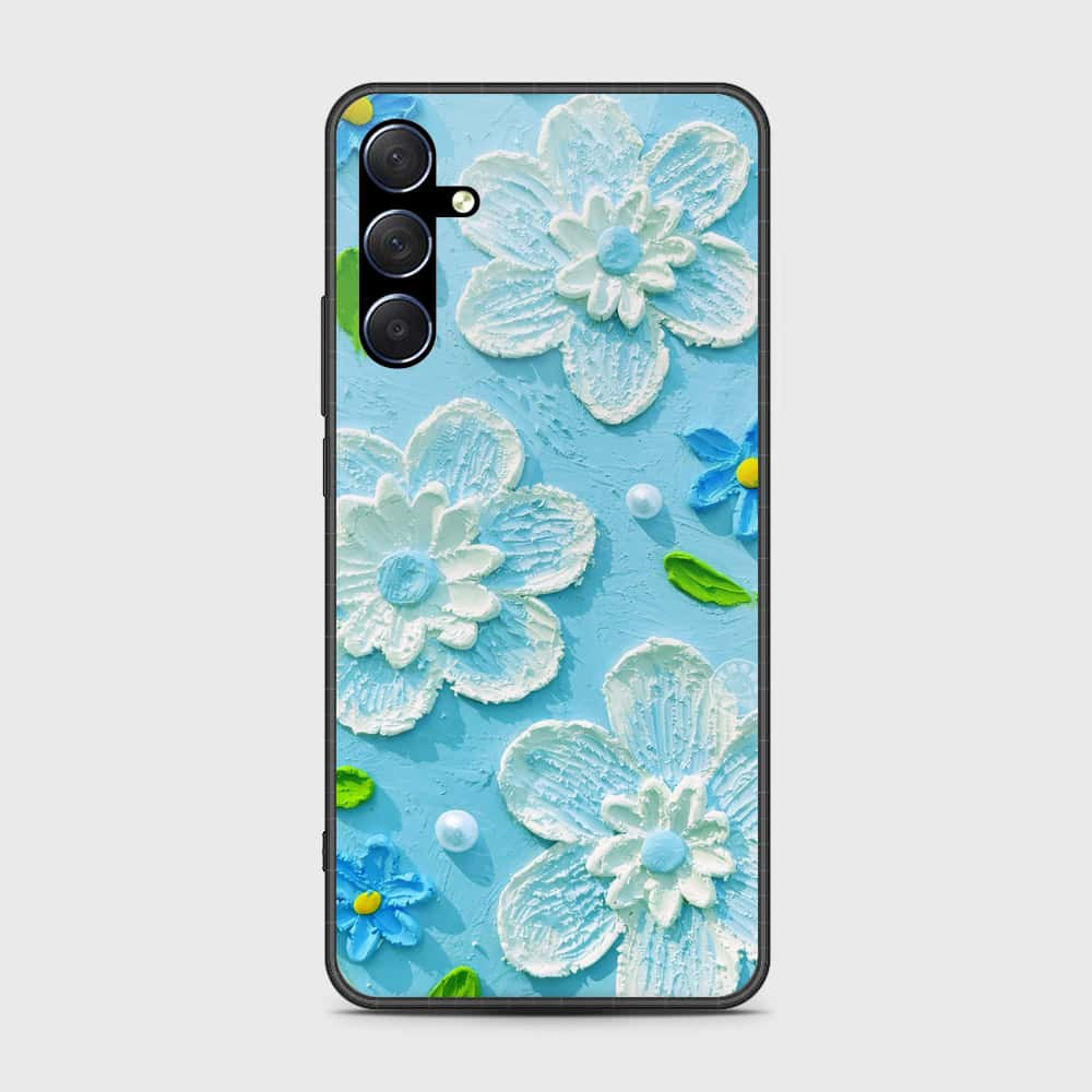 Samsung Galaxy M54 Cover - Floral Series - Design 3 - Sky Blue - HQ Ultra Shine Premium Infinity Glass Soft Silicon Borders Case