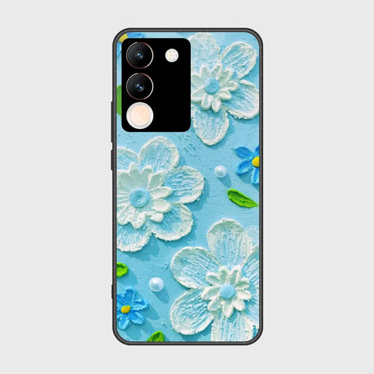 Vivo V29e Cover - Floral Series - Design 3 - Sky Blue - HQ Ultra Shine Premium Infinity Glass Soft Silicon Borders Case