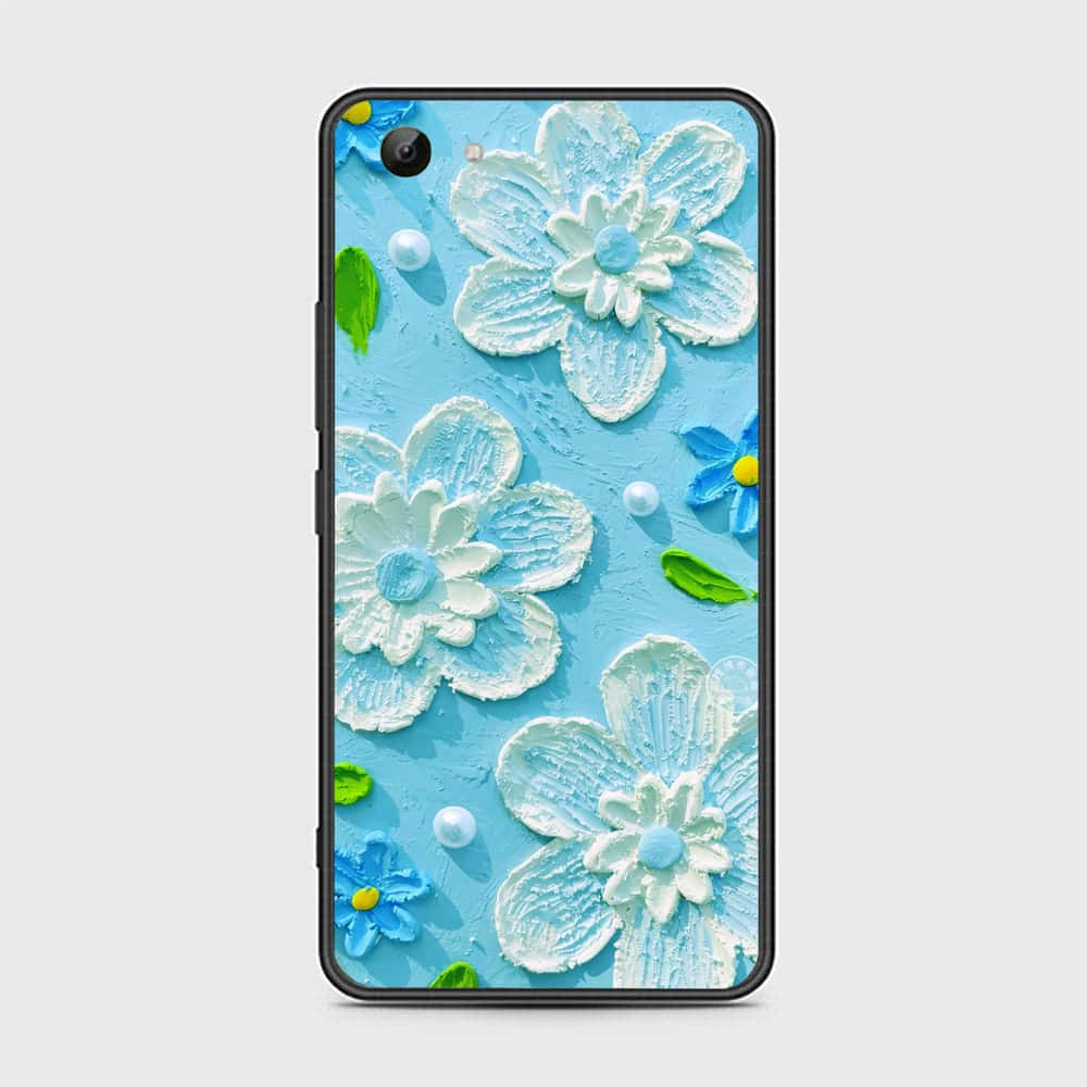 Vivo Y81 Cover - Floral Series - Design 3 - Sky Blue - HQ Ultra Shine Premium Infinity Glass Soft Silicon Borders Case