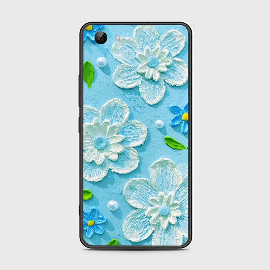 Vivo Y81 Cover - Floral Series - Design 3 - Sky Blue - HQ Ultra Shine Premium Infinity Glass Soft Silicon Borders Case