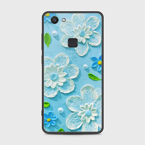 Vivo V7 Cover - Floral Series - Design 3 - Sky Blue - HQ Ultra Shine Premium Infinity Glass Soft Silicon Borders Case