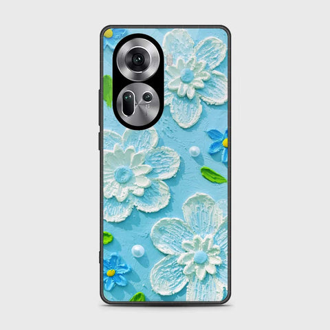 Oppo Reno 11 5G Cover - Floral Series - Design 3 - Sky Blue - HQ Ultra Shine Premium Infinity Glass Soft Silicon Borders Case