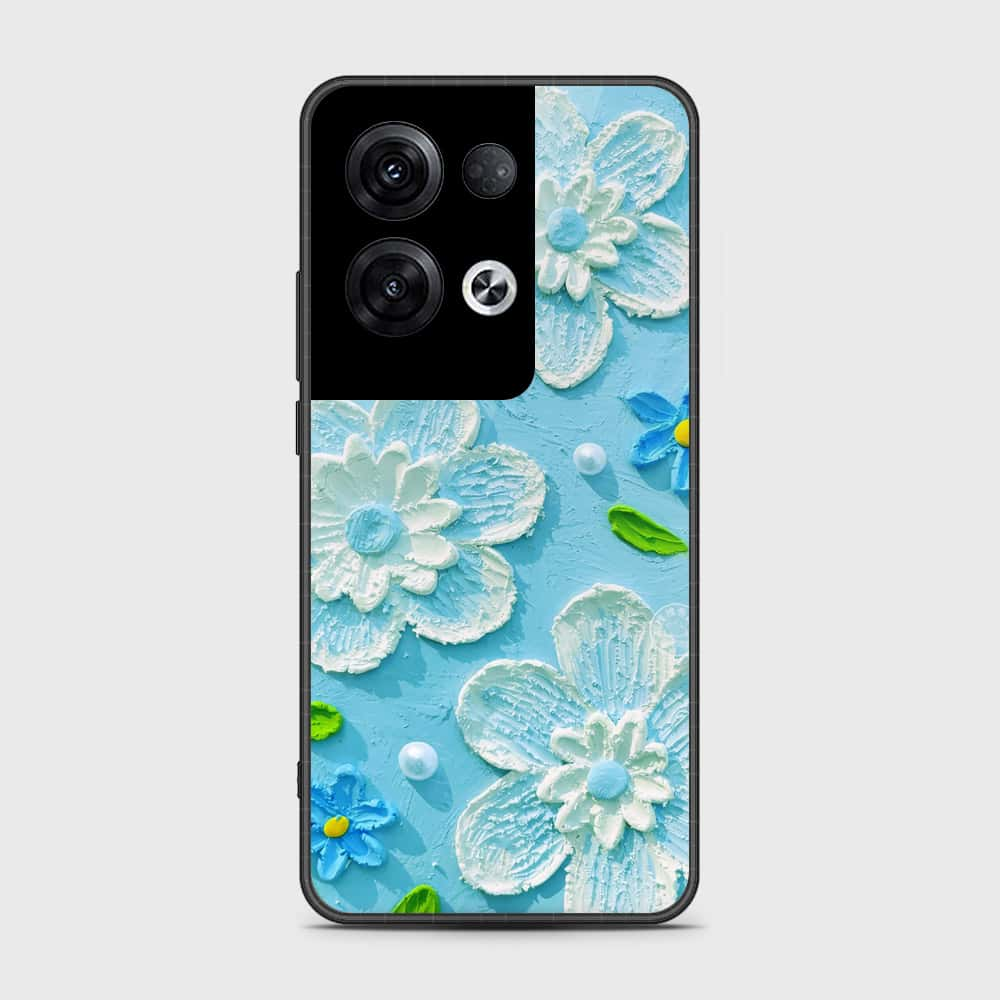 Oppo Reno 8 Pro Plus Cover - Floral Series - Design 3 - Sky Blue - HQ Ultra Shine Premium Infinity Glass Soft Silicon Borders Case