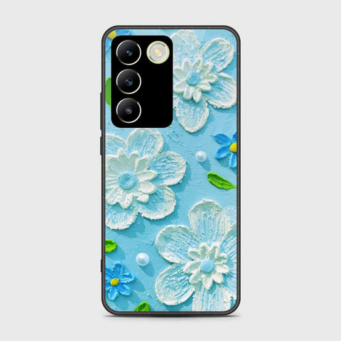 Vivo V30 Lite 4G Cover - Floral Series - Design 3 - Sky Blue - HQ Ultra Shine Premium Infinity Glass Soft Silicon Borders Case