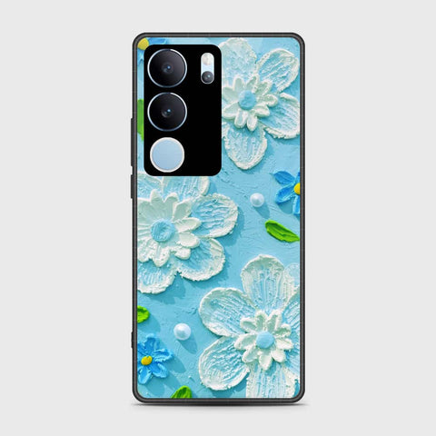 Vivo V29 Cover - Floral Series - Design 3 - Sky Blue - HQ Ultra Shine Premium Infinity Glass Soft Silicon Borders Case