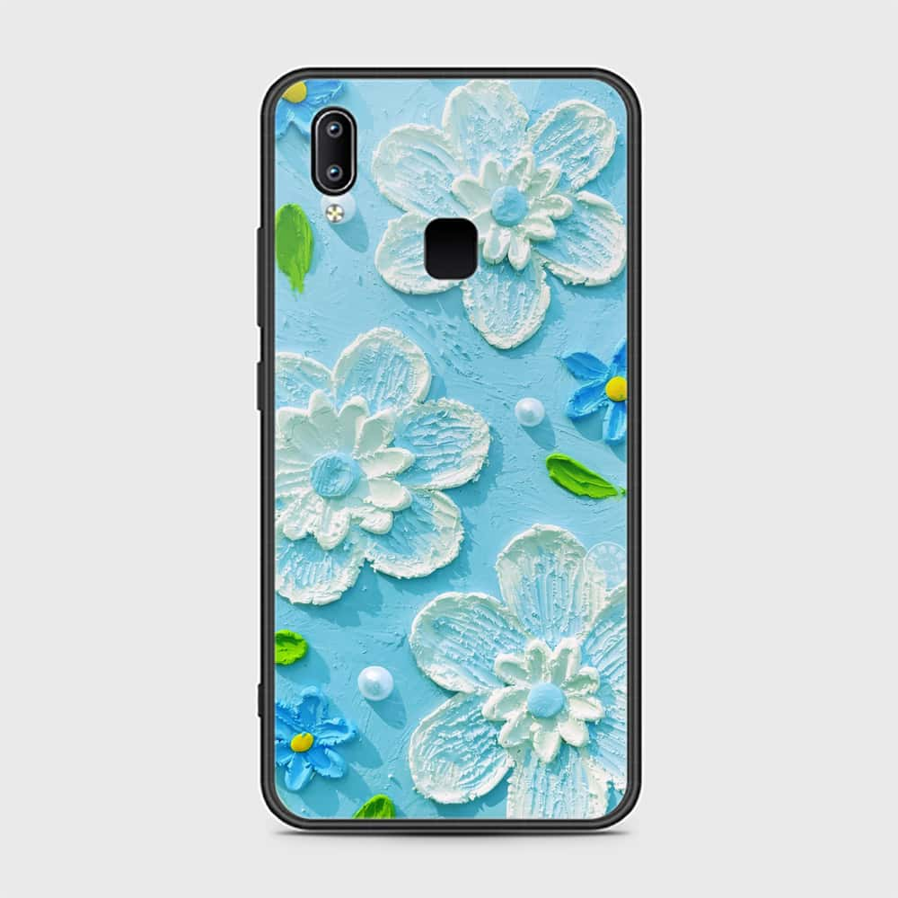 Vivo V9 Cover - Floral Series - Design 3 - Purple & Aqua - HQ Ultra Shine Premium Infinity Glass Soft Silicon Borders Case