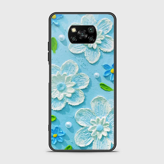 Xiaomi Poco X3 Cover - Floral Series - Design 3 - Sky Blue - HQ Ultra Shine Premium Infinity Glass Soft Silicon Borders Case