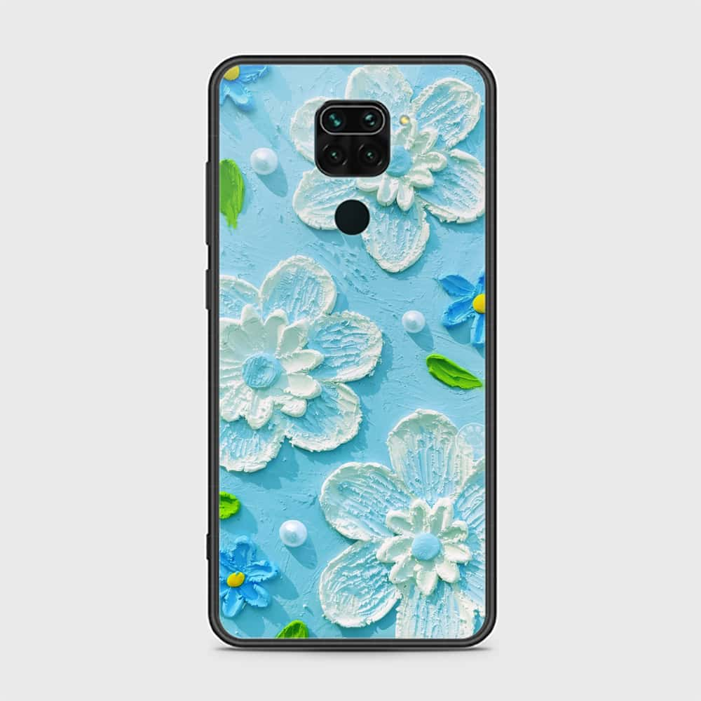 Xiaomi Redmi Note 9 Cover - Floral Series - Design 3 - Sky Blue - HQ Ultra Shine Premium Infinity Glass Soft Silicon Borders Case