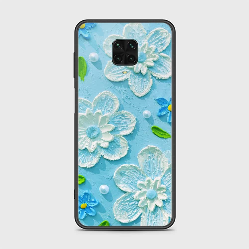 Xiaomi Redmi Note 9 Pro Cover - Floral Series - Design 3 - Sky Blue - HQ Ultra Shine Premium Infinity Glass Soft Silicon Borders Case