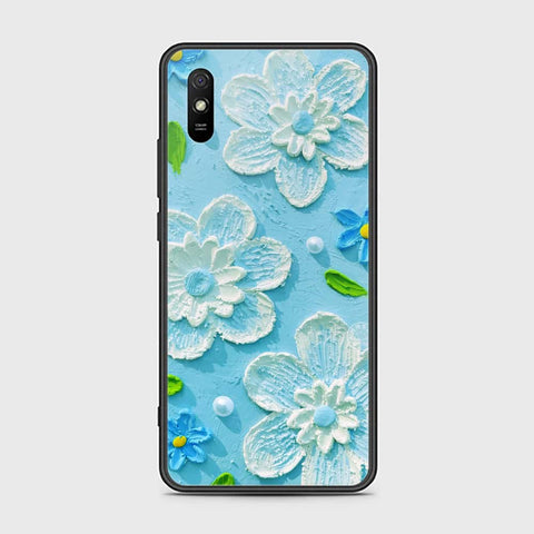 Xiaomi Redmi 9A Cover - Floral Series - Design 3 - Sky Blue - HQ Ultra Shine Premium Infinity Glass Soft Silicon Borders Case