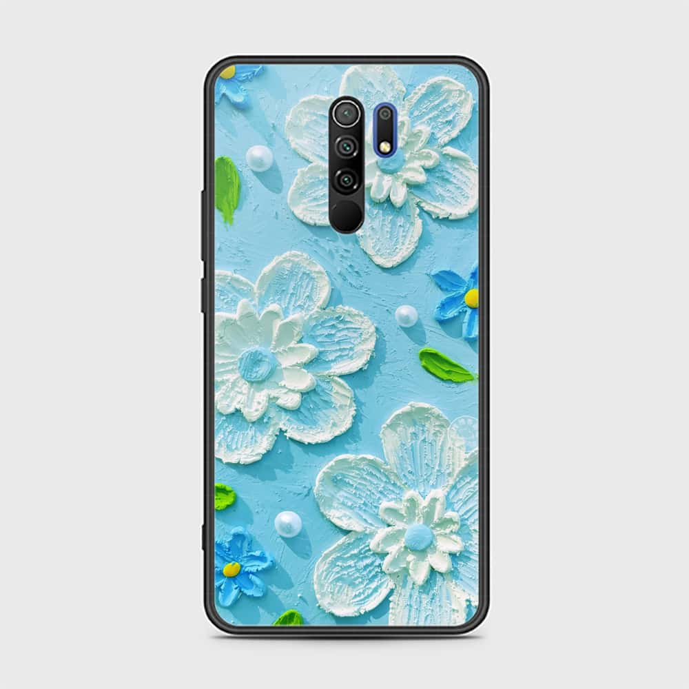 Xiaomi Redmi 9 Cover - Floral Series - Design 3 - Purple & Aqua - HQ Ultra Shine Premium Infinity Glass Soft Silicon Borders Case