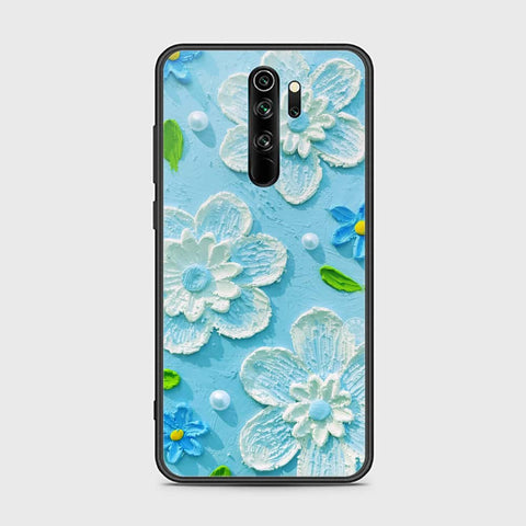 Xiaomi Redmi Note 8 Pro Cover - Floral Series - Design 3 - Sky Blue - HQ Ultra Shine Premium Infinity Glass Soft Silicon Borders Case