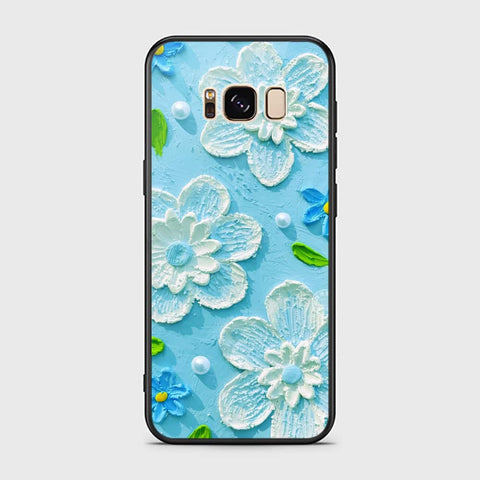 Samsung Galaxy S8 Cover - Floral Series - Design 3 - Sky Blue - HQ Ultra Shine Premium Infinity Glass Soft Silicon Borders Case