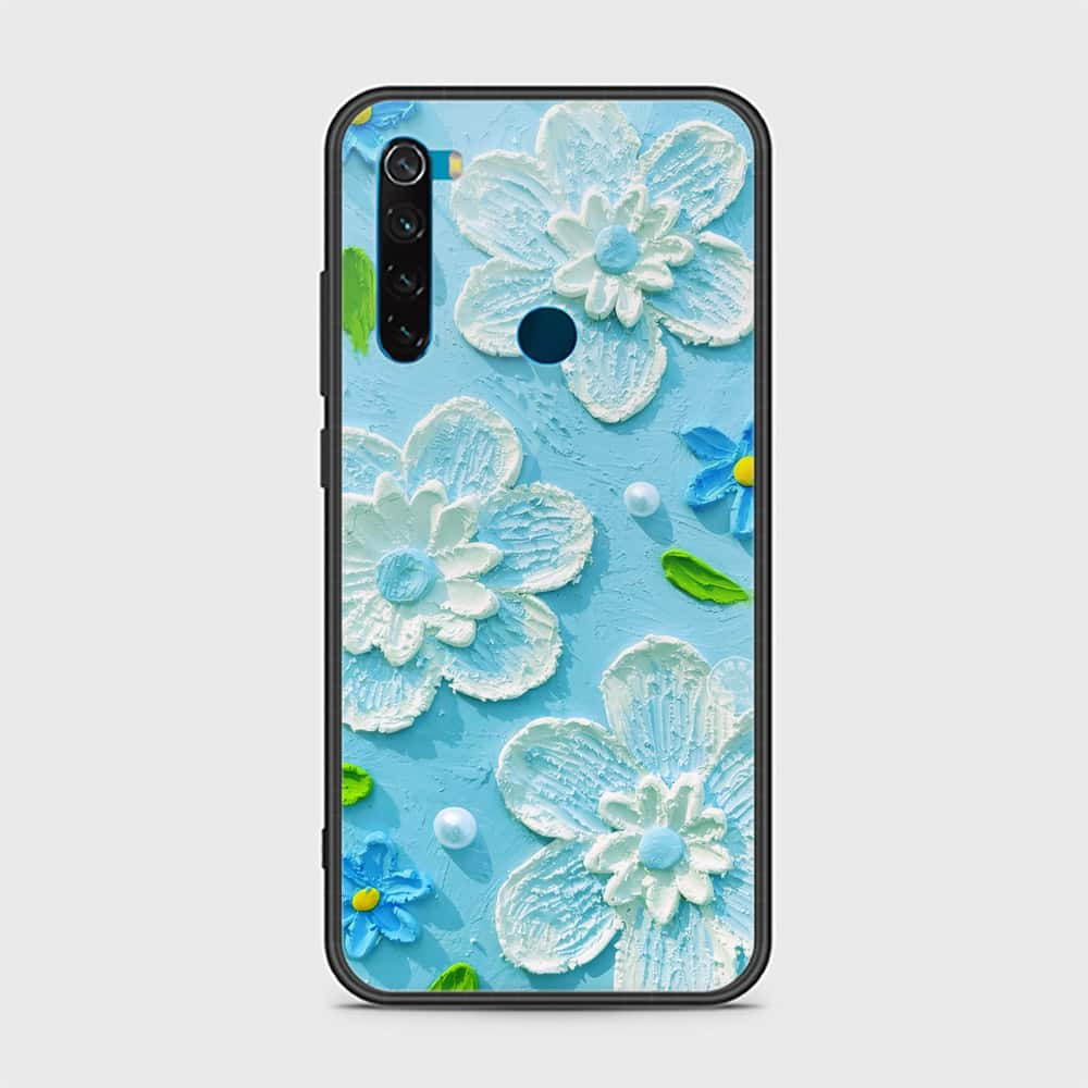 Xiaomi Redmi Note 8 Cover - Floral Series - Design 3 - Purple & Aqua - HQ Ultra Shine Premium Infinity Glass Soft Silicon Borders Case