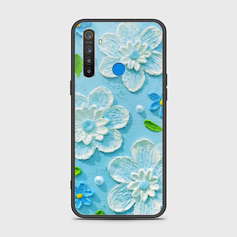 Realme 5 Cover - Floral Series - Design 3 - Sky Blue - HQ Ultra Shine Premium Infinity Glass Soft Silicon Borders Case