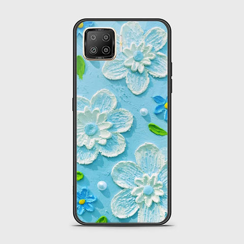 Oppo F17 Pro Cover - Floral Series - Design 3 - Purple & Aqua - HQ Ultra Shine Premium Infinity Glass Soft Silicon Borders Case