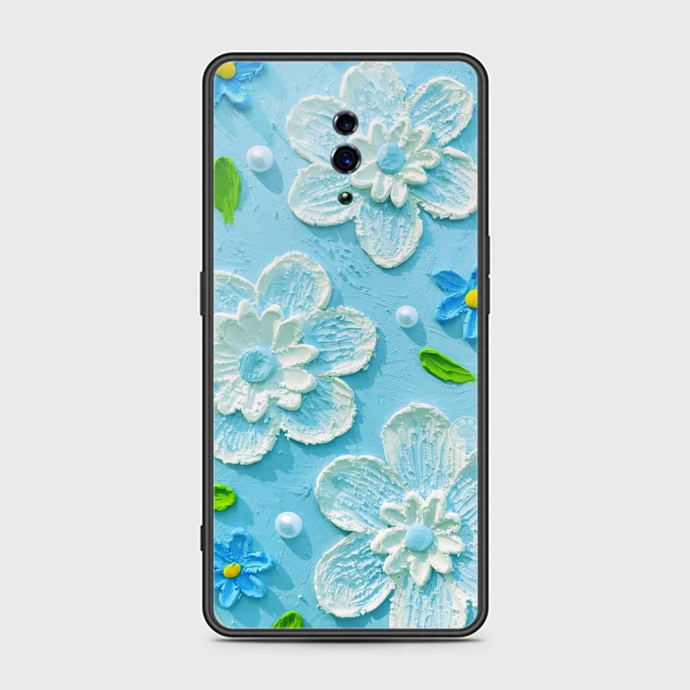 Oppo Reno Cover - Floral Series - Design 3 - Sky Blue - HQ Ultra Shine Premium Infinity Glass Soft Silicon Borders Case