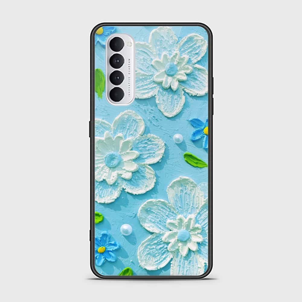 Oppo Reno 4 Pro Cover - Floral Series - Design 3 - Sky Blue - HQ Ultra Shine Premium Infinity Glass Soft Silicon Borders Case