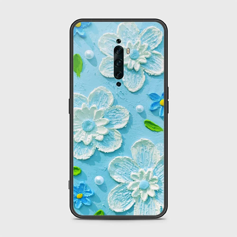 Oppo Reno 2F Cover - Floral Series - Design 3 - Sky Blue - HQ Ultra Shine Premium Infinity Glass Soft Silicon Borders Case