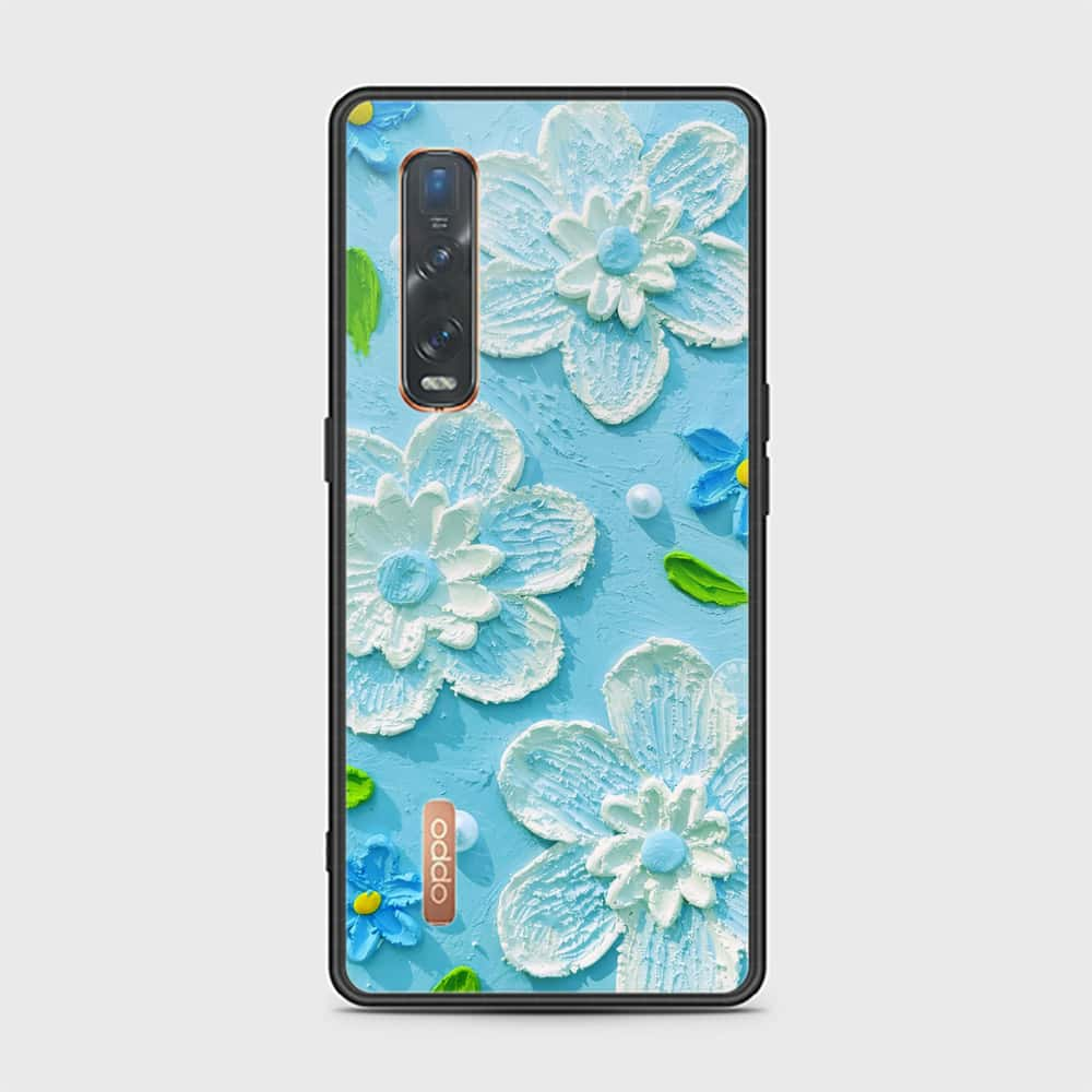 Oppo Find X2 Pro Cover - Floral Series - Design 3 - Purple & Aqua - HQ Ultra Shine Premium Infinity Glass Soft Silicon Borders Case