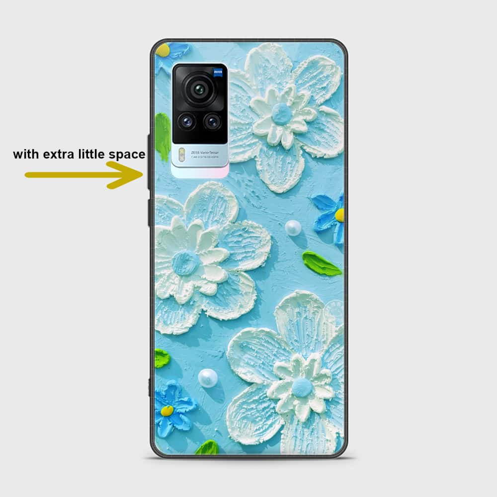 Vivo X60 Pro Cover - Floral Series - Design 3 - Purple & Aqua - HQ Ultra Shine Premium Infinity Glass Soft Silicon Borders Case