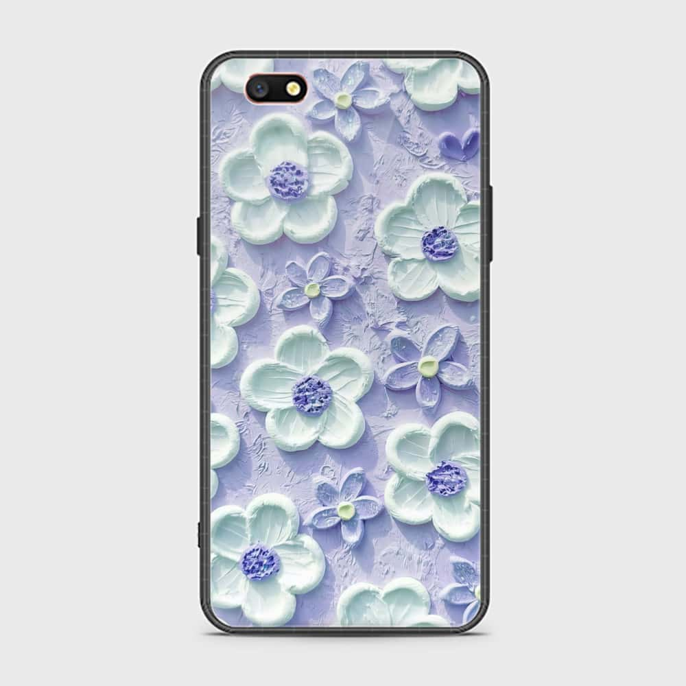 Oppo A77 Cover - Floral Series - Design 4 - Purple & Aqua - HQ Ultra Shine Premium Infinity Glass Soft Silicon Borders Case