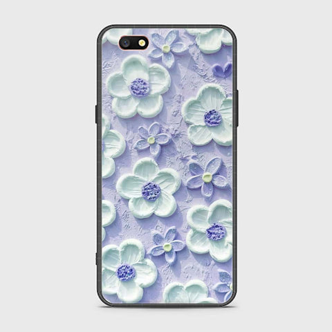 Oppo A77 Cover - Floral Series - Design 4 - Purple & Aqua - HQ Ultra Shine Premium Infinity Glass Soft Silicon Borders Case