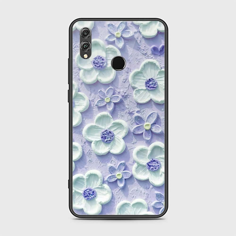 Huawei Honor 8X Cover - Floral Series - Design 4 - Purple & White - HQ Ultra Shine Premium Infinity Glass Soft Silicon Borders Case