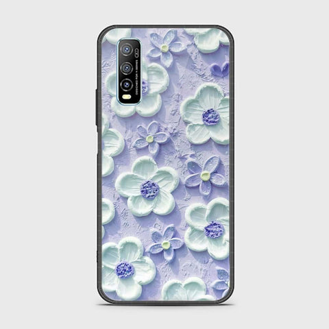 Vivo Y70s Cover - Floral Series - Design 4 - Purple & White - HQ Ultra Shine Premium Infinity Glass Soft Silicon Borders Case