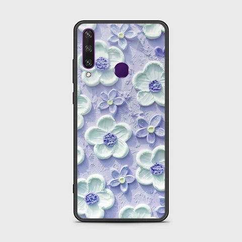 Huawei Y6p Cover - Floral Series - Design 4 - Purple & White - HQ Ultra Shine Premium Infinity Glass Soft Silicon Borders Case