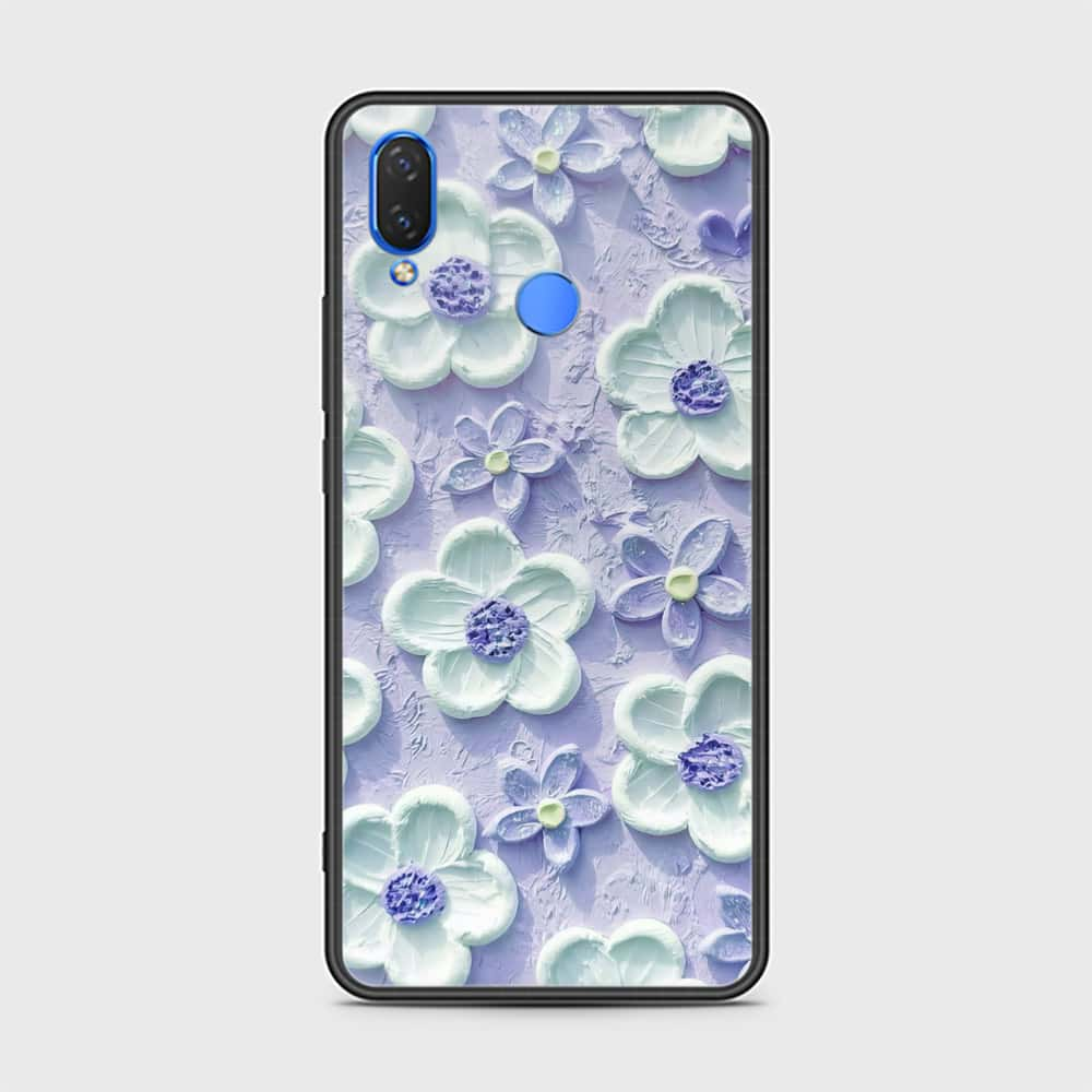 Huawei Nova 3 Cover - Floral Series - Design 4 - Purple & White - HQ Ultra Shine Premium Infinity Glass Soft Silicon Borders Case