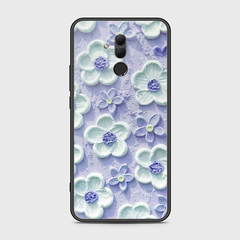 Huawei Mate 20 Lite Cover - Floral Series - Design 4 - Purple & White - HQ Ultra Shine Premium Infinity Glass Soft Silicon Borders Case