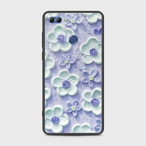 Huawei Y9 2018 Cover - Floral Series - Design 4 - Purple & White - HQ Ultra Shine Premium Infinity Glass Soft Silicon Borders Case