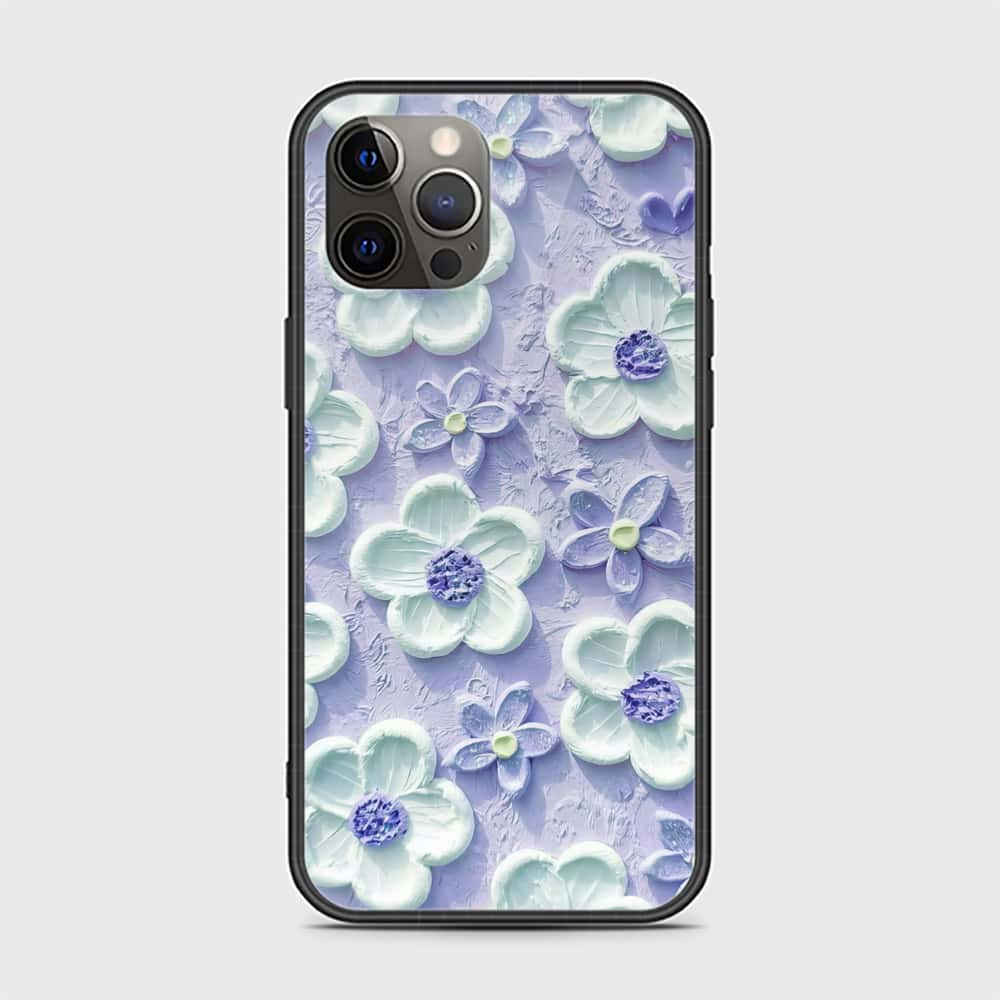 iPhone 12 Pro Max Cover - Floral Series - Design 4 - Purple & Aqua - HQ Ultra Shine Premium Infinity Glass Soft Silicon Borders Case