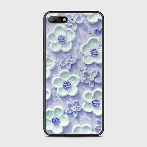 Huawei Y6 Prime 2018 Cover - Floral Series - Design 4 - Purple & White - HQ Ultra Shine Premium Infinity Glass Soft Silicon Borders Case