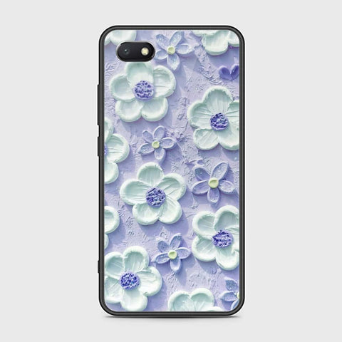 Y5 2018 Cover - Floral Series - Design 4 - Purple & White - HQ Ultra Shine Premium Infinity Glass Soft Silicon Borders Case