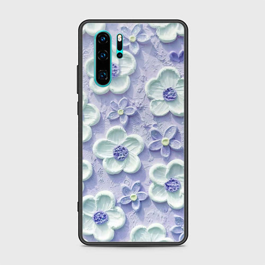 Huawei P30 Pro Cover - Floral Series - Design 4 - Purple & White - HQ Ultra Shine Premium Infinity Glass Soft Silicon Borders Case