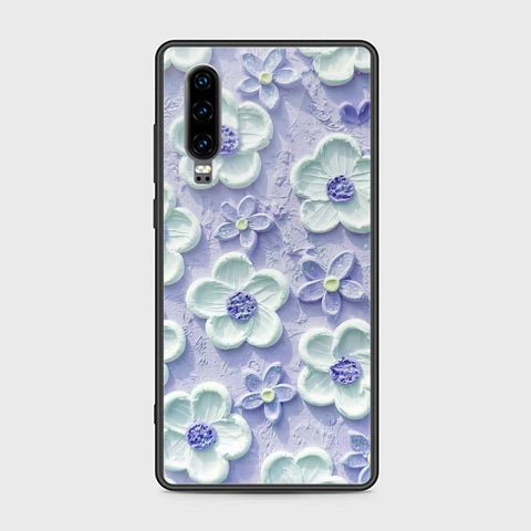 Huawei P30 Cover - Floral Series - Design 4 - Purple & White - HQ Ultra Shine Premium Infinity Glass Soft Silicon Borders Case