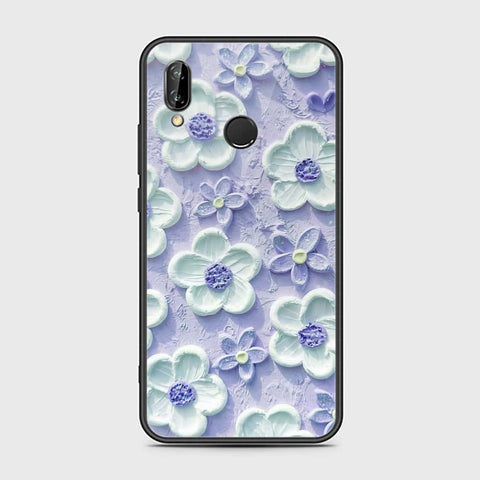 Huawei P20 Lite Cover - Floral Series - Design 4 - Purple & White - HQ Ultra Shine Premium Infinity Glass Soft Silicon Borders Case