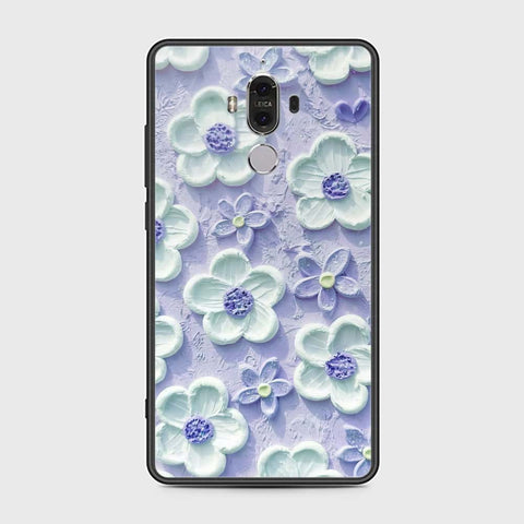 Huawei Mate 9 Cover - Floral Series - Design 4 - Purple & White - HQ Ultra Shine Premium Infinity Glass Soft Silicon Borders Case