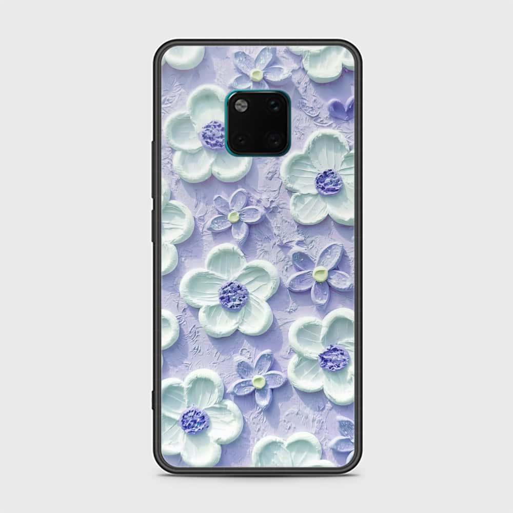 Huawei Mate 20 Pro Cover - Floral Series - Design 4 - Purple & White - HQ Ultra Shine Premium Infinity Glass Soft Silicon Borders Case