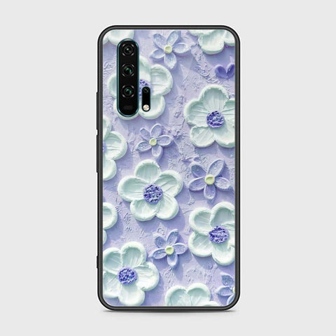 Honor 20 Pro Cover - Floral Series - Design 4 - Purple & White - HQ Ultra Shine Premium Infinity Glass Soft Silicon Borders Case