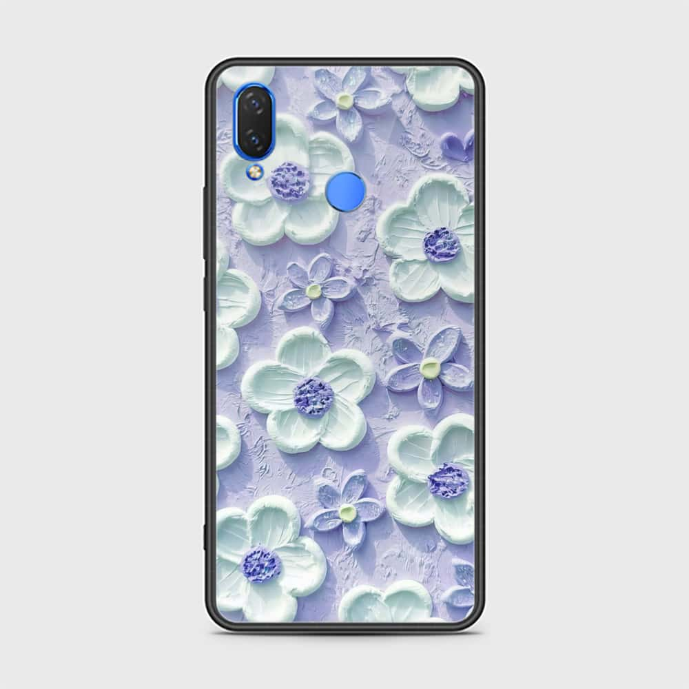 Huawei Honor Play Cover - Floral Series - Design 4 - Purple & White - HQ Ultra Shine Premium Infinity Glass Soft Silicon Borders Case