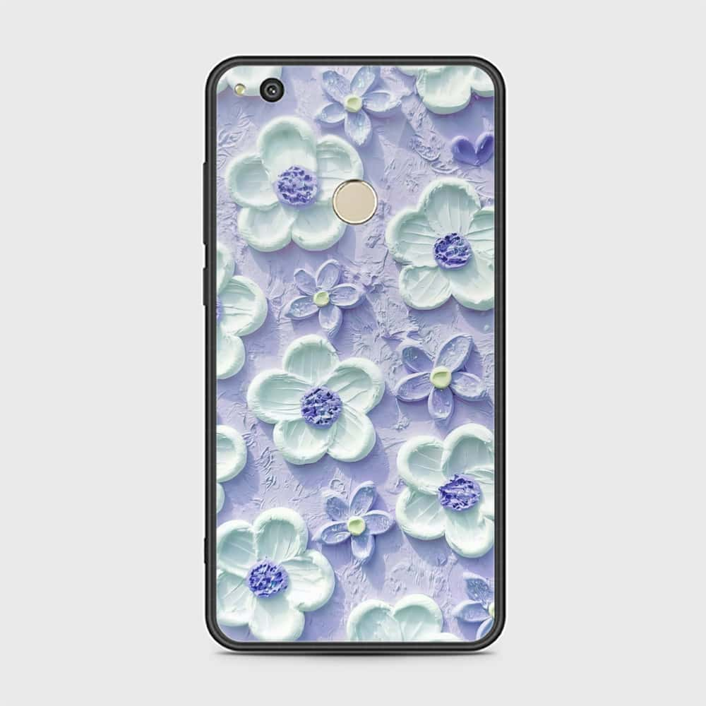 P8 Lite 2017 Cover - Floral Series - Design 4 - Purple & White - HQ Ultra Shine Premium Infinity Glass Soft Silicon Borders Case