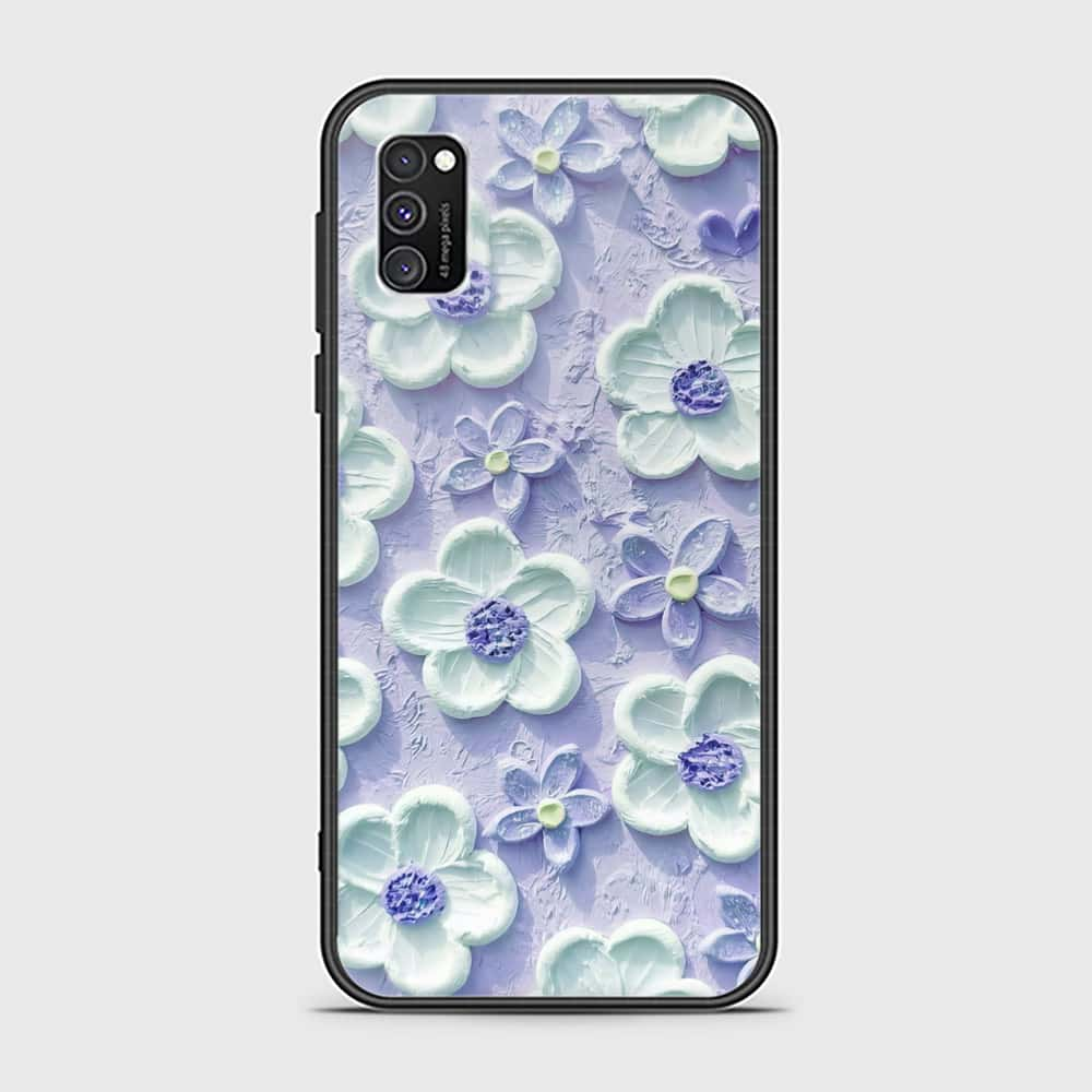 Samsung Galaxy A02s Cover - Floral Series - Design 4 - Purple & White - HQ Ultra Shine Premium Infinity Glass Soft Silicon Borders Case