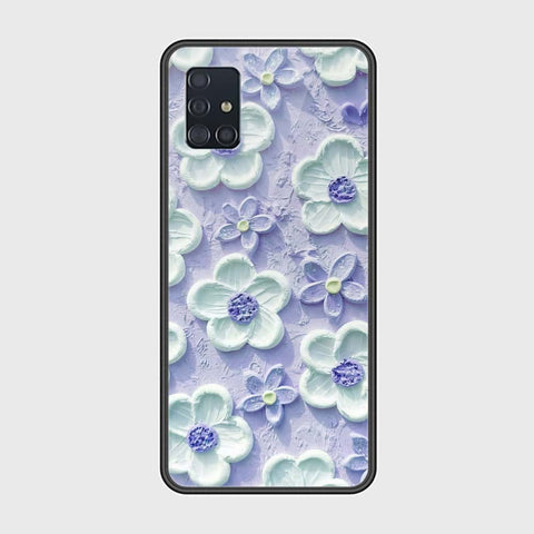 Samsung Galaxy A51 Cover - Floral Series - Design 4 - Purple & White - HQ Ultra Shine Premium Infinity Glass Soft Silicon Borders Case