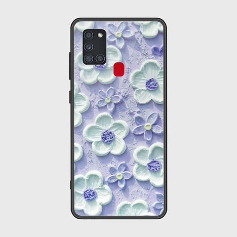 Samsung Galaxy A21s Cover - Floral Series - Design 4 - Purple & White - HQ Ultra Shine Premium Infinity Glass Soft Silicon Borders Case