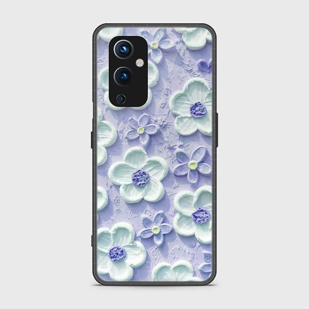 OnePlus 9 Cover - Floral Series - Design 4 - Purple & White - HQ Ultra Shine Premium Infinity Glass Soft Silicon Borders Case