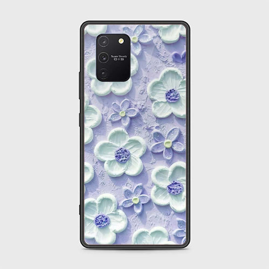 Samsung Galaxy A91 Cover - Floral Series - Design 4 - Purple & White - HQ Ultra Shine Premium Infinity Glass Soft Silicon Borders Case